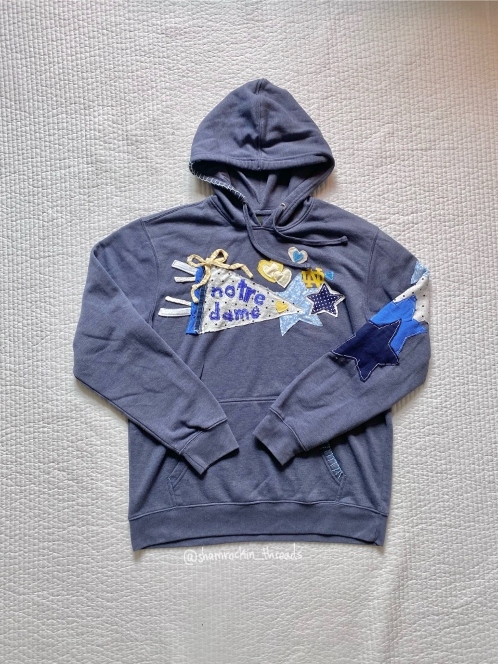 navy blue and gold Notre dame patchwork hoodie